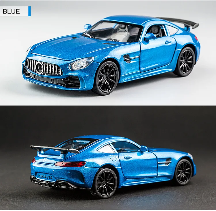 KIDAMI 1:32 Ben AMG GT Diecast Car Model High Simulation Pull Back Sound and Light Model Toy Car For Children's Birthday Gifts - Цвет: Blue-No box