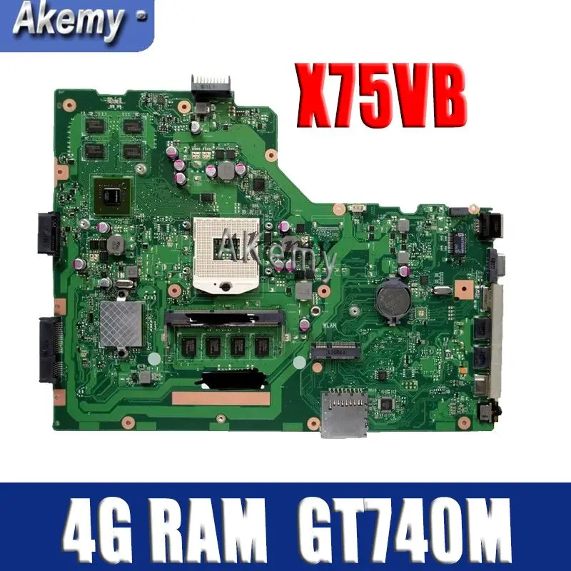 

Amazoon X75VB Laptop motherboard for ASUS X75VB X75VC X75VD X75V X75 Test original mainboard HM70 4G RAM GT740M