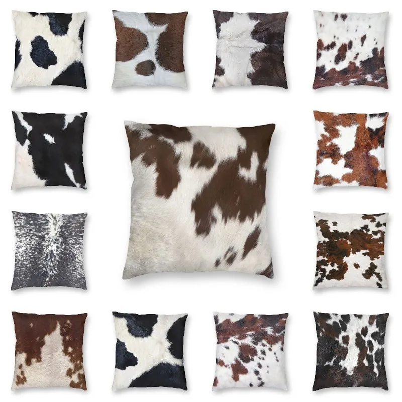 

Cowhide Rodeo Style Animal Skin Cushion Cover Double-sided Printing Skin Leather Print Throw Pillow Case for Car Pillowcase