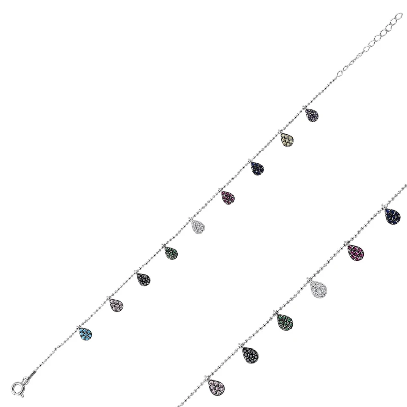 

Silver 925 Sterling Zircon Mix Gemstone Dangle Bracelet