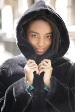 Chaqueta de piel de imitación para mujer, Abrigo con capucha esponjosa y cálida, abrigo informal de manga larga, abrigos de felpa de piel de lujo, color negro