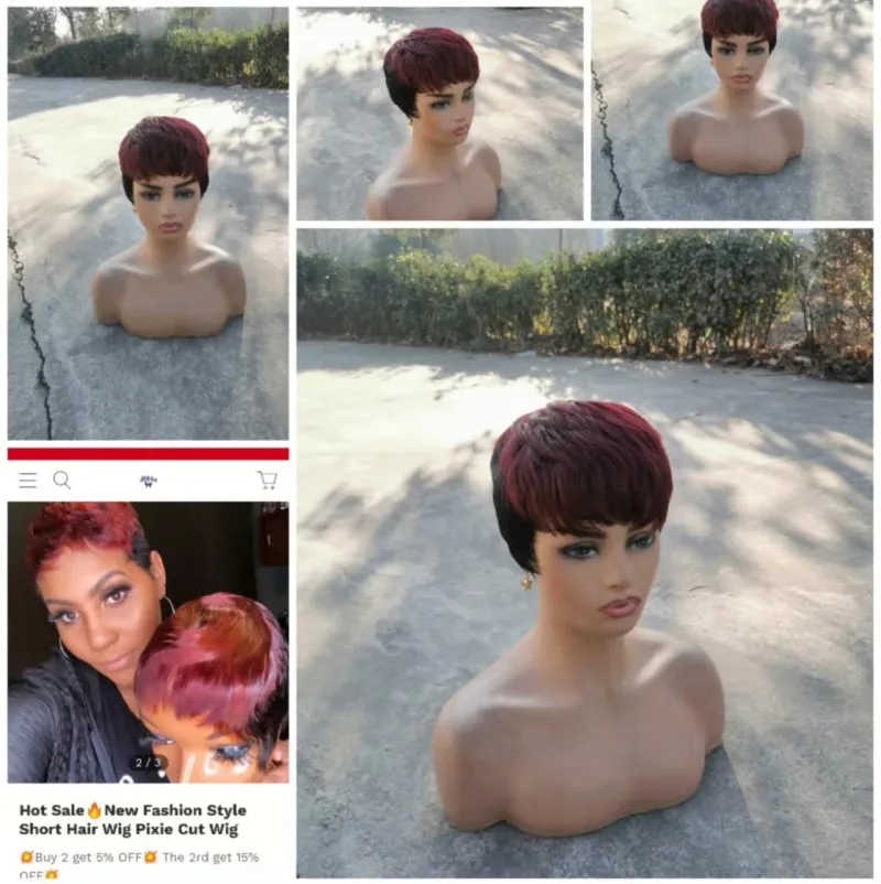 Pixie Cut Short Red Hair Highlights | Short Black Hair Red Highlights -  Synthetic Red - Aliexpress