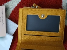 Cartera de piel sintética suave para mujer, cartera amarilla de marca, monedero Mini con broche, tarjetero, billetera corta, Bolso pequeño Delgado, llavero con cremallera