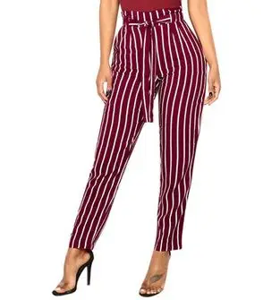 

LIS0846 Black and White Casual Drawstring a001 Waist Striped High Waist Tapered Carrot Pants Summer