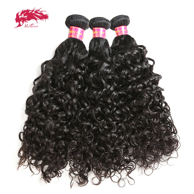Ali Queen Hair Brazilian Water Wave Virgin Hair Weave Human Hair Bundles 10"-30" Natural Color 3/4pcs Human Hair Extensions