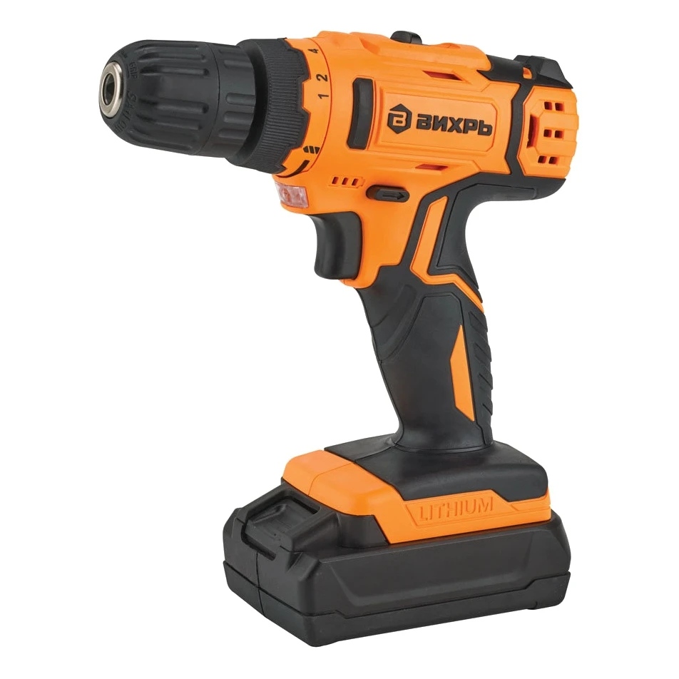 Дрель-шуруповерт аккумуляторная ВИХРЬ ДА-24Л-2к (2 режима, быстрозажимной патрон, 1350 об/мин, реверс, Li-Ion 24 В, 2000
