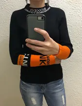 Knitted Tops Pullovers Tight Sweater Turtleneck Thin Long-Sleeve Harajuku Black Letter