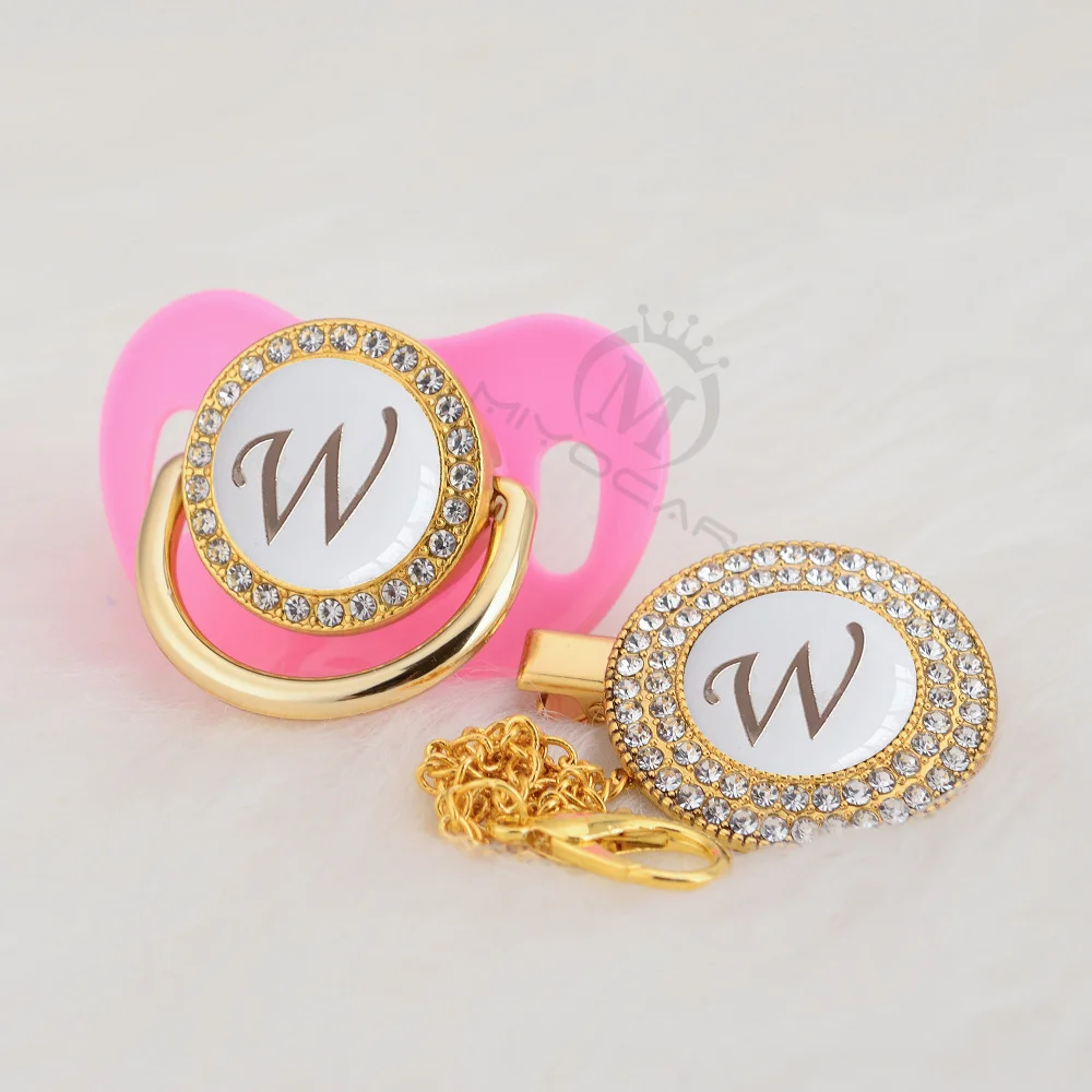 Chupeta e Clipe Livre de Prata Bling do Projeto Miyocar Nome Inicial Letra Branco Manequim Chupeta Bpa Que Bling Original Sgs Pass Lw-w w 4 High Quality Mamãe e Bebê