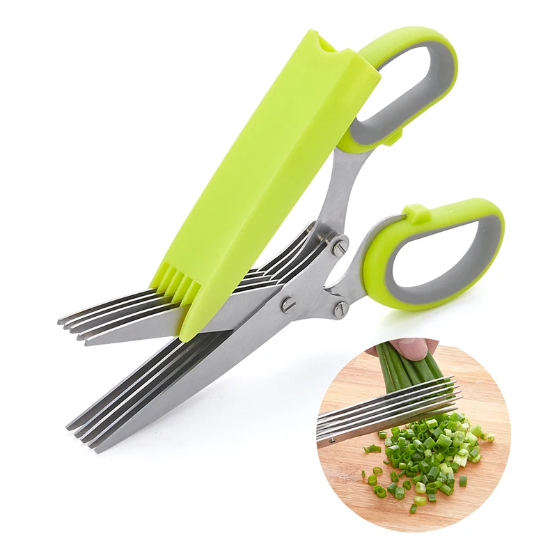 Lhs Herb Scissor 5 Layers Multi Stainless Steel Blades Safe Cover