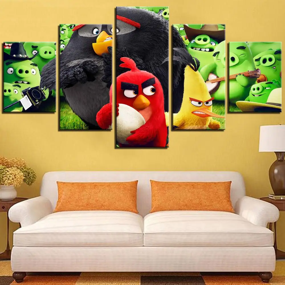 5 шт. мультфильм Angry Animal Birds Холст Картина игра постеры милые смешные картинки для
