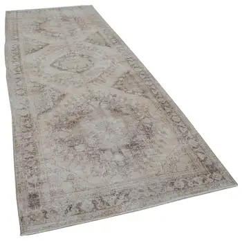 

148x383 Cm Beige Handmade English Vintage Runner Rug-5x13 Ft