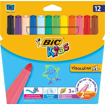 

BIC Kids Visa Fine Tip Felt Pens Pack 12 Vivid Colours Colouring Pens (1 Pack)
