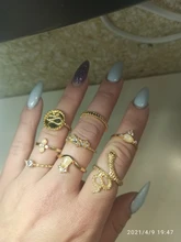 Tocona 9 unids/set lujo oro anillos para las mujeres cristal duro transparente piedra serpiente hueco redondo geométrico joyería бижутерия 7054