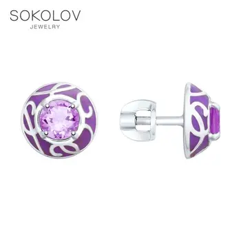 

SOKOLOV drop earrings with stones in silver with enamel and amethyst fashion jewelry 925 women's male, long earrings