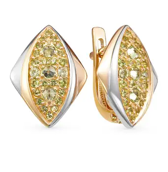 

Gold earrings with хризолитом and cubic zirconia sunlight sample 585