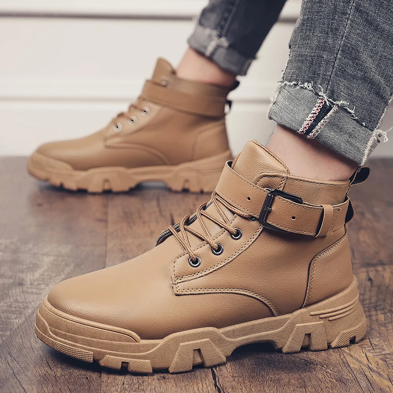 

2019 Autumn And Winter Men's Leather Boots Casual High-top Shoes Waterproof British Wind Martin Boots Tooling Boots Size 39-44