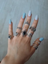 Conjunto de Anillos de nudillo de cristal Vintage para mujer, colgante de luna de loto, anillo bohemio, regalo de joyería