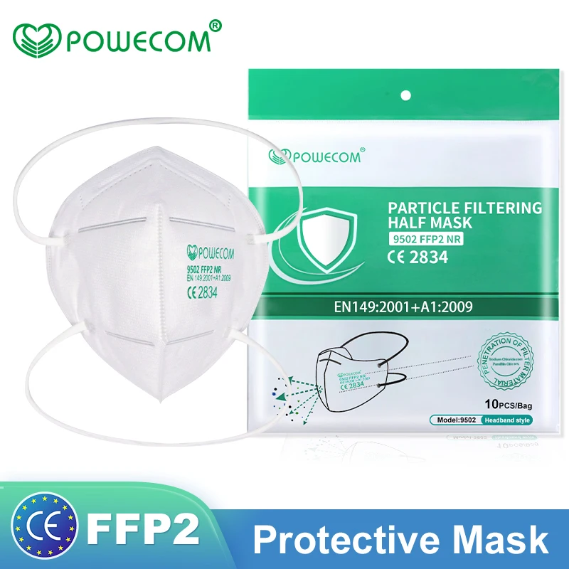 POWECOM 6 Layers Protective FFP2 Mask CE 9502 Face Masks Filter Dust Respirator Mouth Cover Headband Genuine 95% Filtration | Красота и