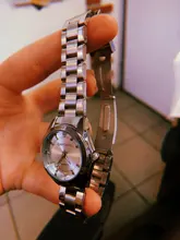 CHRONOS-Reloj de acero inoxidable con diamantes de imitación para mujer, pulsera de plata, cuarzo, resistente al agua, analógico, de negocios, esfera rosa y azul