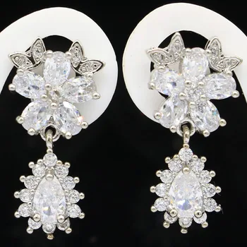 

23x12mm Pretty SheCrown White Bright Cubic Zircon Gift For Sister Silver Earrings Wholesale Drop Shipping