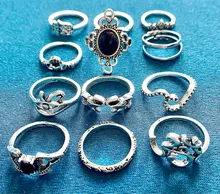 Tocona, conjunto de anillos con corona tallada, corazón rosa, flor de Elefante dorado antigua Bohemia, anillo para dedo nudillo Midi, joyería para mujer