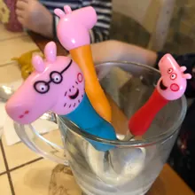 Peppa Pig-cubiertos de acero inoxidable para niños, modelos de figuras de la familia George Pig, vajilla, regalo de cumpleaños