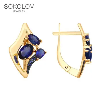 

SOKOLOV drop earrings with stones in gold with blue corundum and cubic zirconia fashion jewelry 585 women's male, long earrings