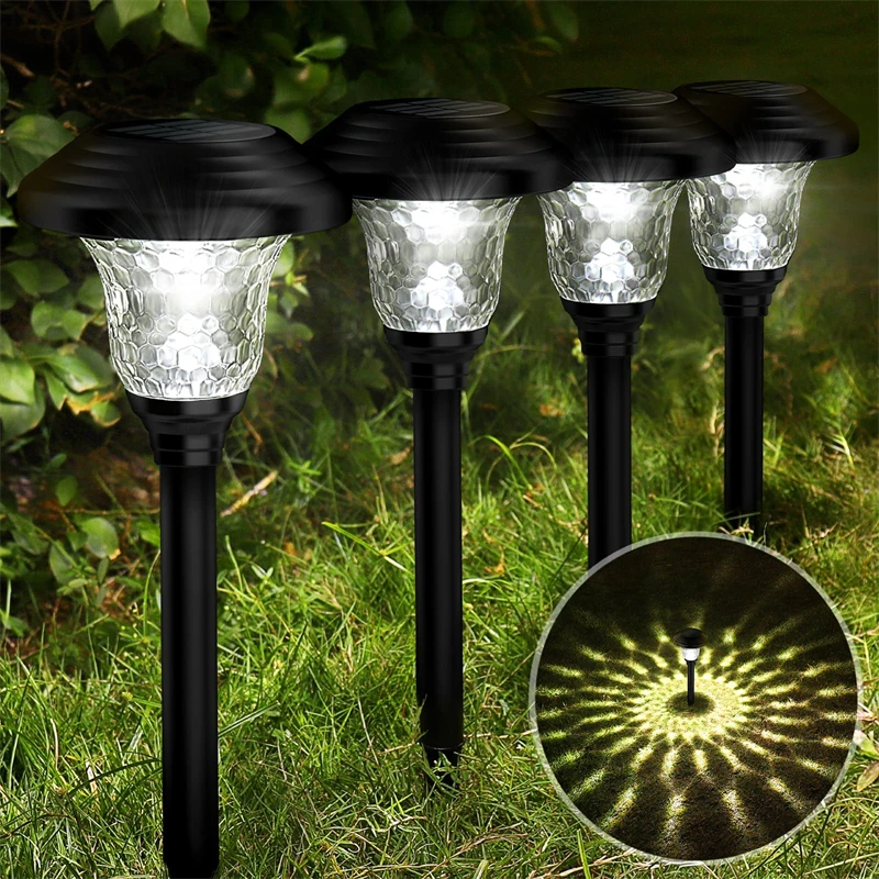 Solar Pathway Lights Outdoor Garden Stake Glass Stainless IP65 Waterproof Auto On/Off Landscape Lighting for Yard Patio Walkway eu plug g40 globe outdoor string lights dimmable e27 base 220v 2200k 1w gold tint glass bulb garland patio garden fairy light