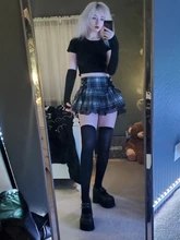 Sweetown-faldas góticas con cordones para mujer, Falda plisada de encaje a cuadros, estilo Punk oscuro, ropa de estética para chica, Y2K, Raya Rosa