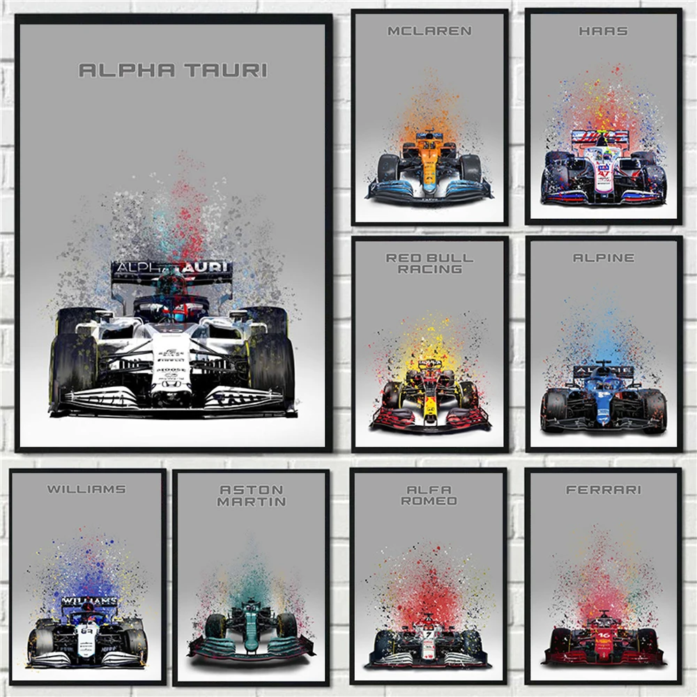 2022 F1 Formula 1 Race Car Poster Wall Art Mclaren Splatter Paint Racing Car Collection Canvas Painting Prints Room Home Decor