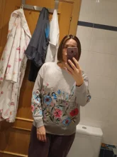 Embroidered Sweater Round-Collar LANMREM Korean Winter Fashion Women Loose Full-Sleeve