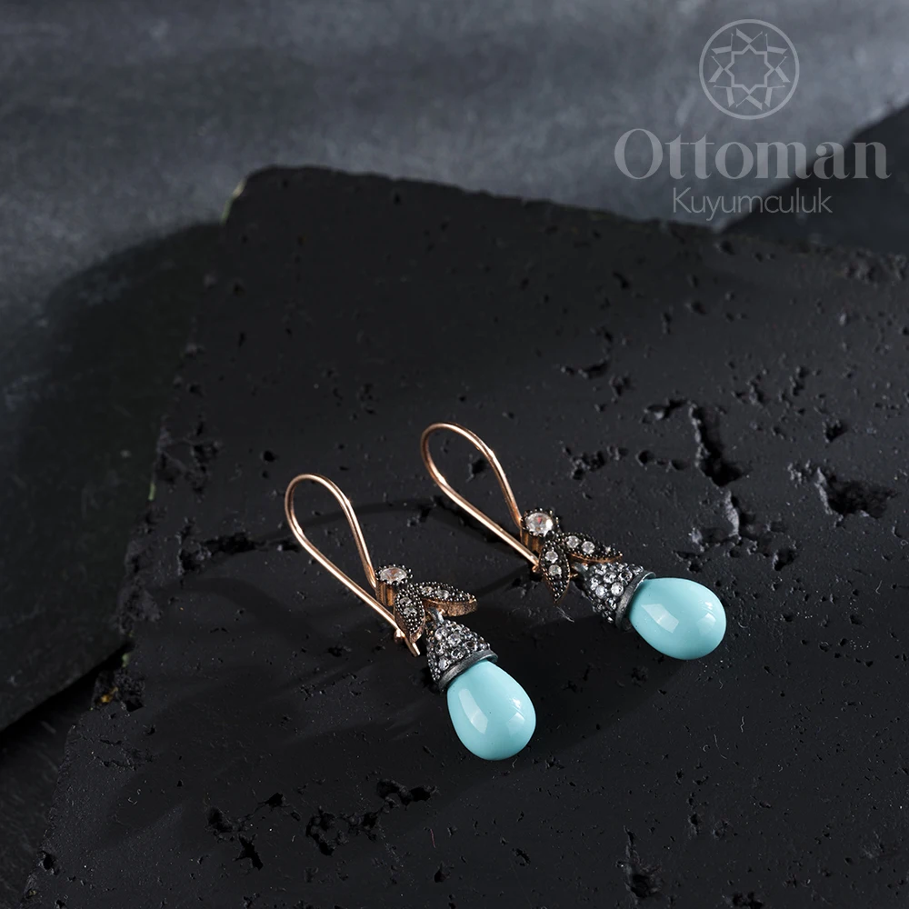 ваза franco fidelis rose drops 26 см Turquoise Women's Silver Earrings Turquoise stone in the form of drops was used in our silver rose plated earring.