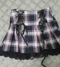Faldas plisadas Y2K para mujer, faldas plisadas a rayas negras y rosas, Tank Cute Sweet Girls, falda para la escuela a cuadros con cordones, Mini guantes góticos, falda de encaje
