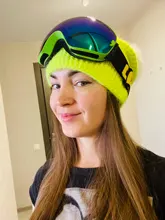 COPOZZ-Gafas de esquí con funda y lente amarilla, lentes de esquí esféricas antivaho, para esquiar, para hombre y mujer, gafas de nieve + lente + caja