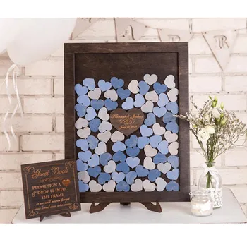 

Rustic blue hearts Guest book alternative drop box, custom wooden wedding guest book ideas, anniversary shadow box frame 3D book