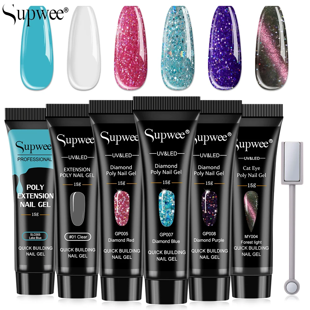 

Supwee 15ml Poly Nail Gel Quick Building Acrylic Color Jelly Gel Finger Extension UV Gel For Manicure Nail Gel Polish Varnish