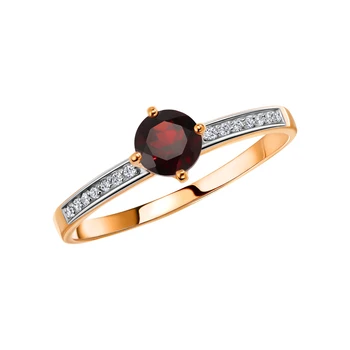 

Gold ring with cubic zirconia and Garnet sunlight sample 585