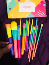 Docolor-brochas de maquillaje profesionales, 15 Uds., para base en polvo, sombra de ojos, pelo sintético, coloridas