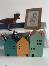 Lápiz de madera con forma de Casa soporte de escritorio para lápiz organizador contenedor cepillo pote papelería escuela Oficina suministros
