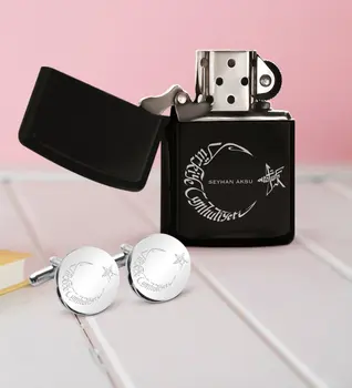 

Personalized the Moon the stars Round Cufflinks Lighter Set