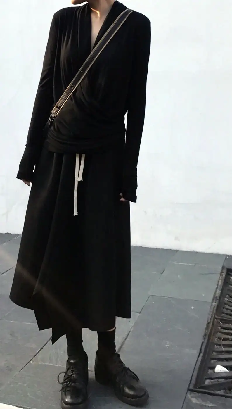 Темный дом Diablo RO ветер Drawstring Асимметричная римская юбка/черная Асимметричная юбка/Sarrouel Ninja широкие ноги Yamato