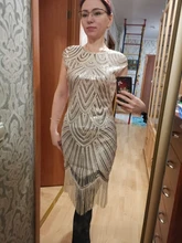 Summer Women Dress 1920s-Flapper-Dress Sequin-Fringe Party-Midi Great-Gatsby Sleeve O-Neck