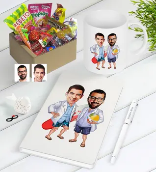 

Personalized Surfers Caricature Of Nostalgic Lezzetler Notebook Pen Mug Gift set