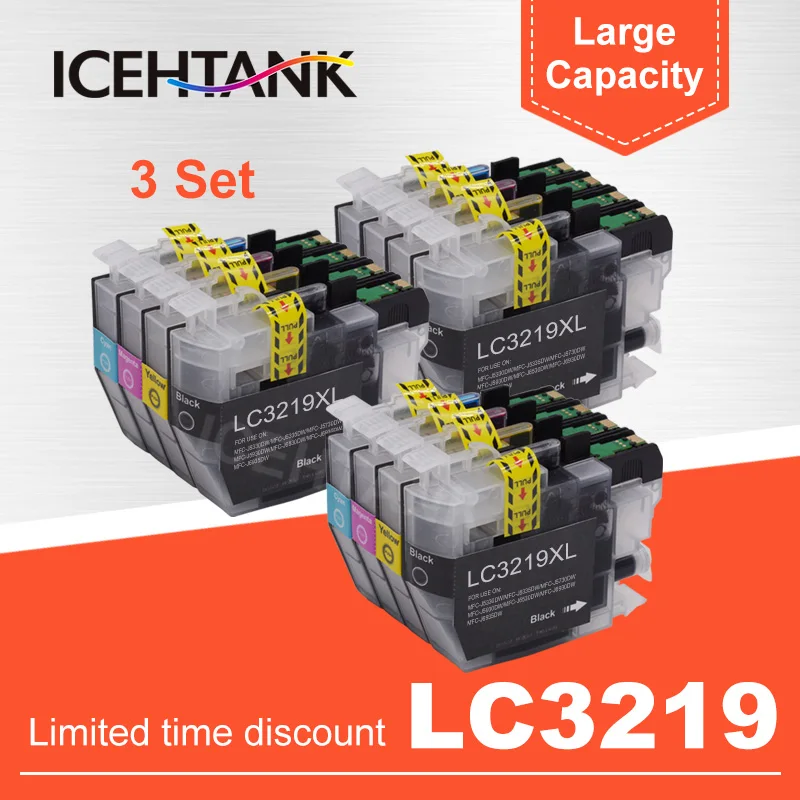 ICEHTANK 3 комплекта LC3219 XL полный картридж LC 3219 совместимый для брата MFC-J5330DW MFC-J5335DW MFC-J5730DW принтер