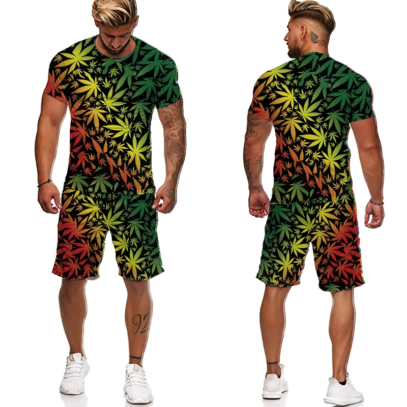 Summer 3D Plant Poisonous Weed Printed Men's T-shirts Shors Set Male Sportswear Tracksuit Short Sleeve Men Clothing Suit Men's Sets