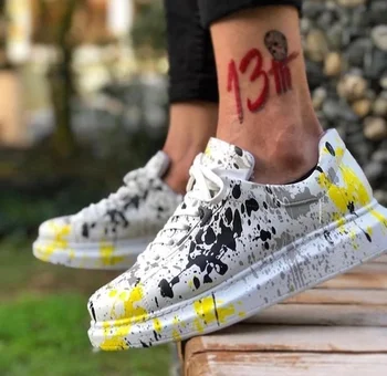 

BA0501 Laced White Yellow Black Painted Casual Thick Sole Unisex 426227883