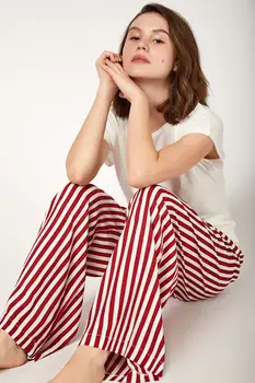 

Happiness ist. Women's Striped Pattern Bottom Top Pajamas set MHT0183