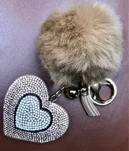 Pompom Keychain Pendants Key-Ring Charming-Suspension Rhinestone Handmade Heart Accrssories