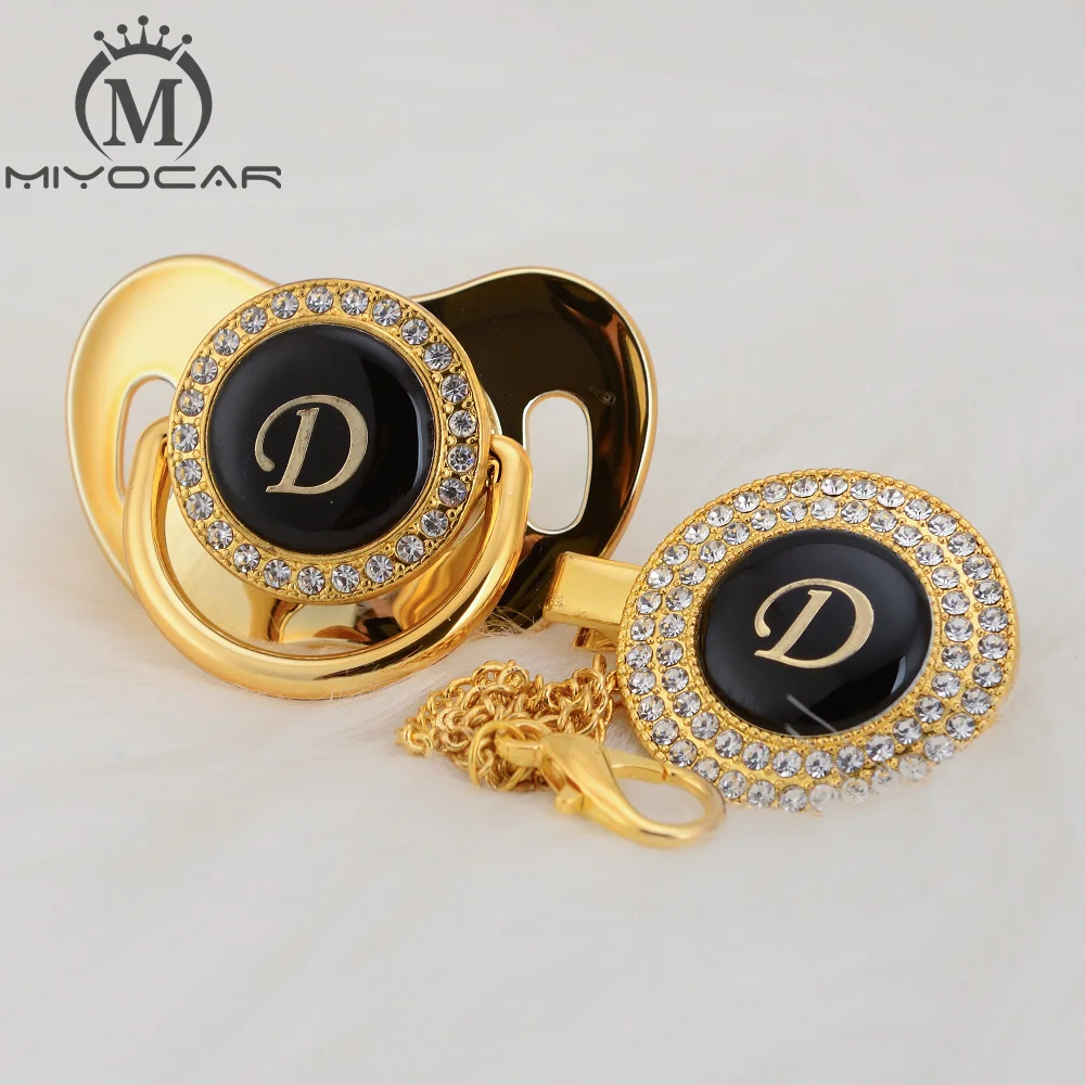 

MIYOCAR unique design name Initials letter D lovely bling pacifier and pacifier clip set BPA free dummy bling unique design LD