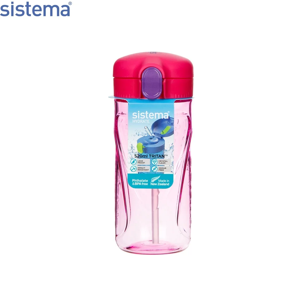 Бутылка для воды из тритана Sistema &quotHydrate&quot с трубочкой 520мл красная 620|Бутылки